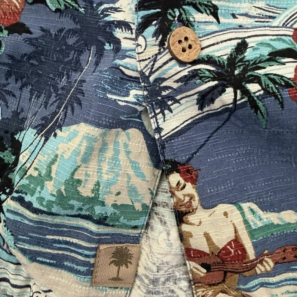 Paradise Collection Hawaiian Shirt Mens Medium Silk Tropical Hula Girl‎ Beach